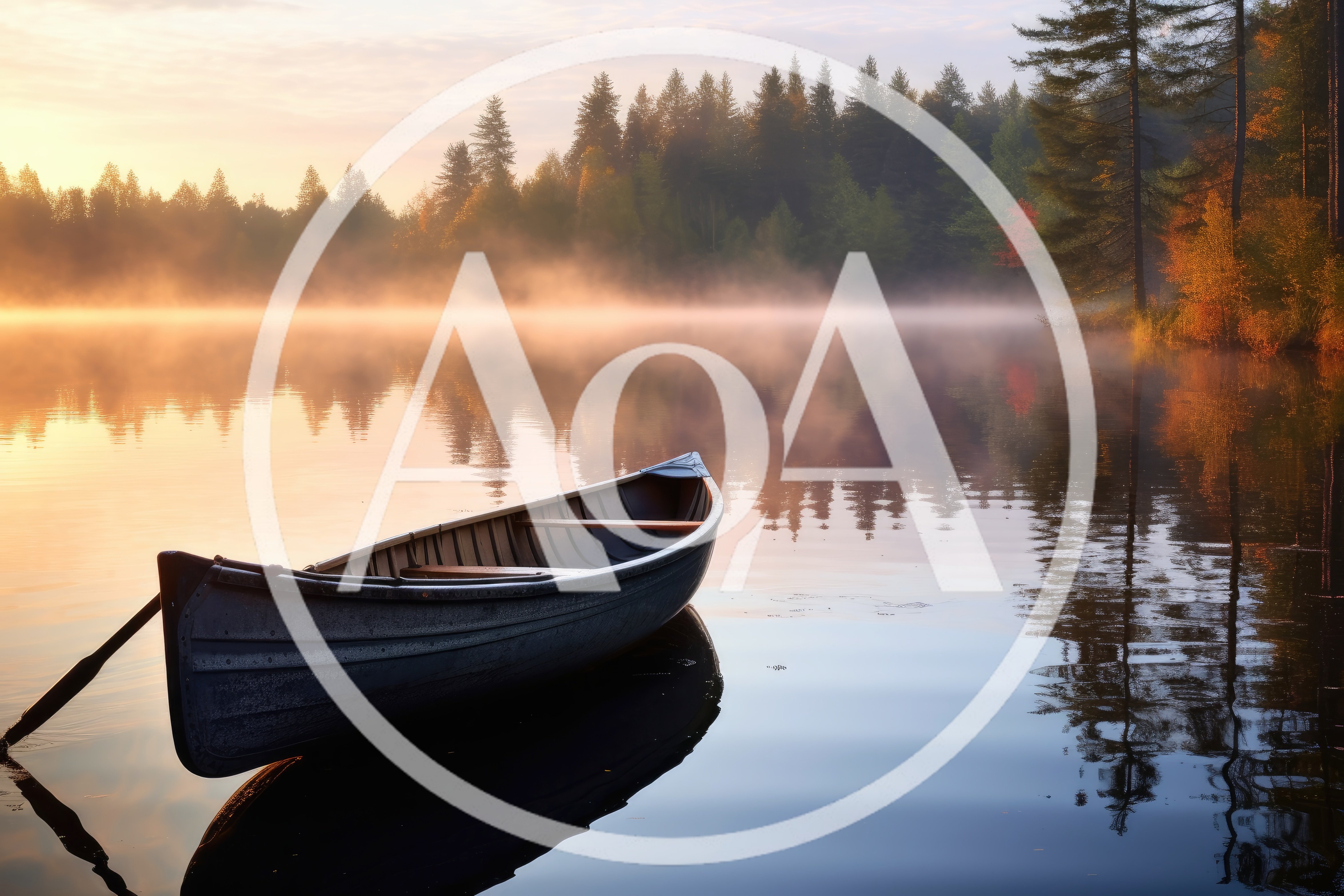 Empty Canoe Floating On A Misty Morning Lake