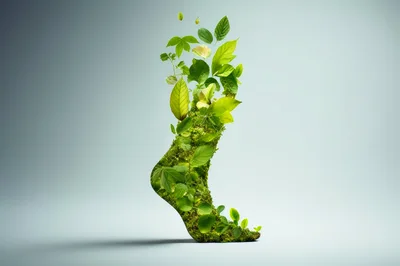 Conceptual Foot Shape Made Of Moss And Green Leaves