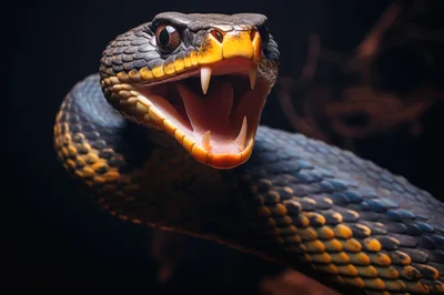 Aggressive Viper Snake With Open Mouth And Fangs