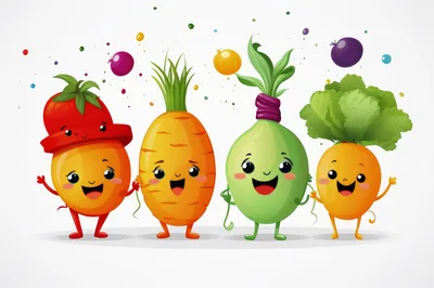 Cute Cartoon Vegetable Characters Standing Together