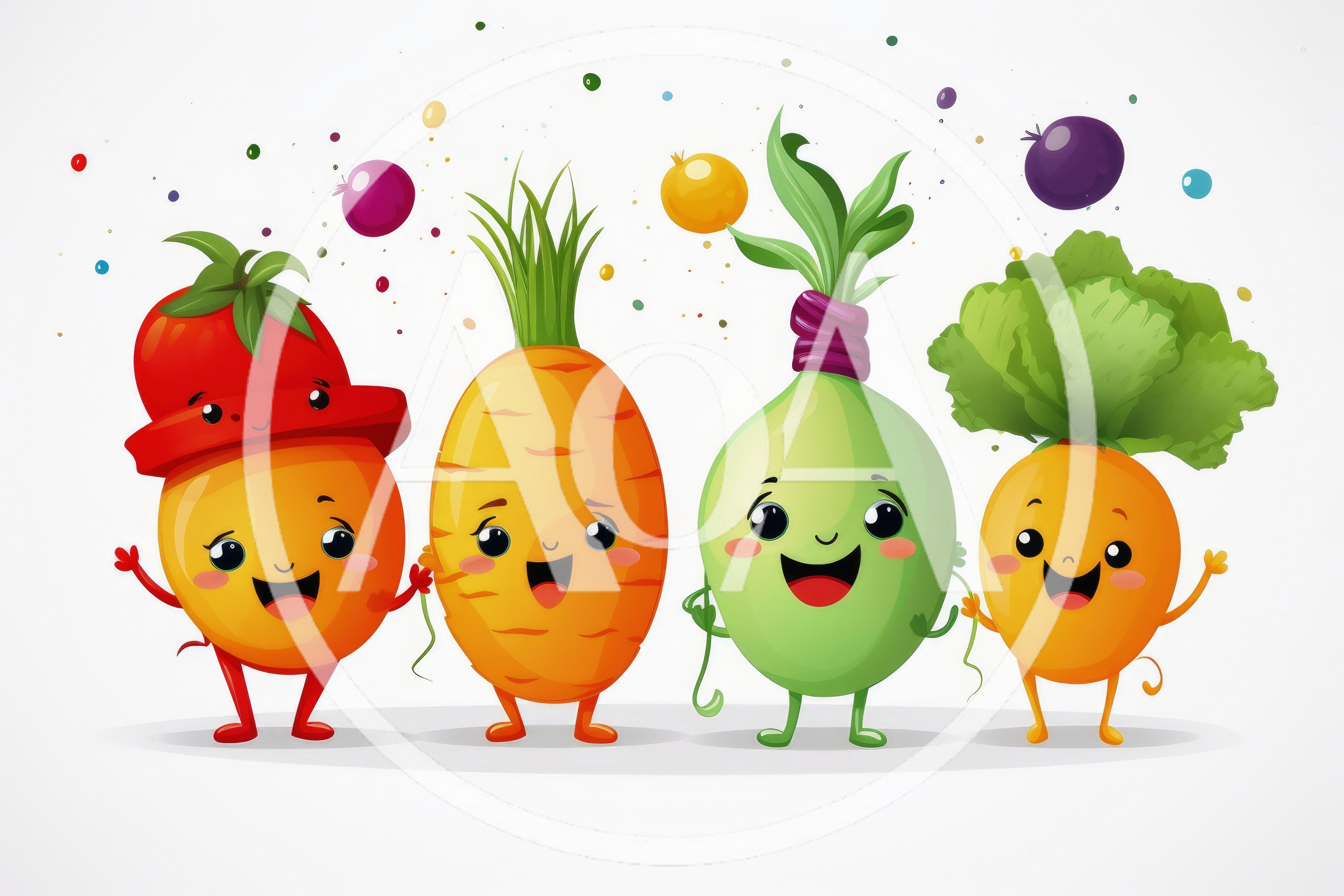 Cute Cartoon Vegetable Characters Standing Together