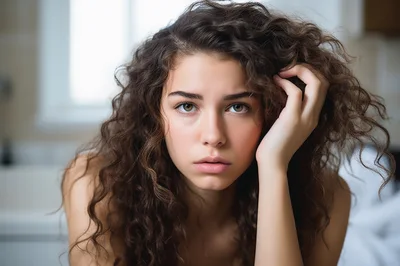 Portrait Of A Young Woman With Curly Hair