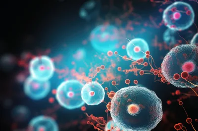 Microscopic View of Biological Cells and Viral Particles