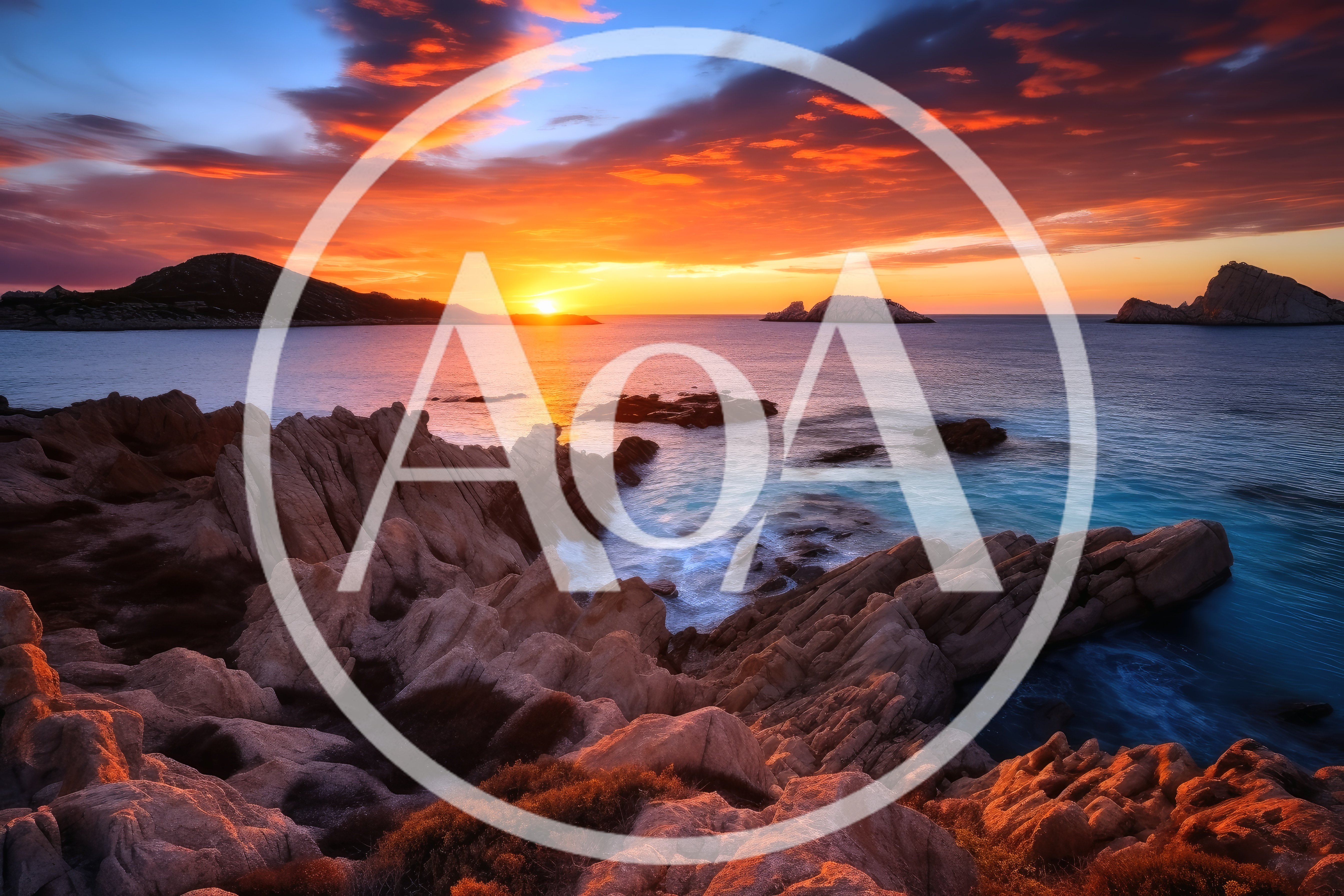 Dramatic Sunset Over Rocky Coastal Landscape