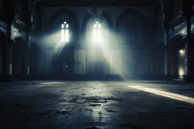 Sunlight Beams Streaming Into An Abandoned Gothic Ballroom