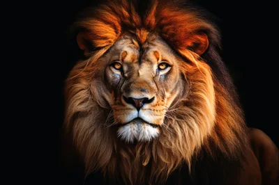 Majestic Male Lion Portrait Against Black Background