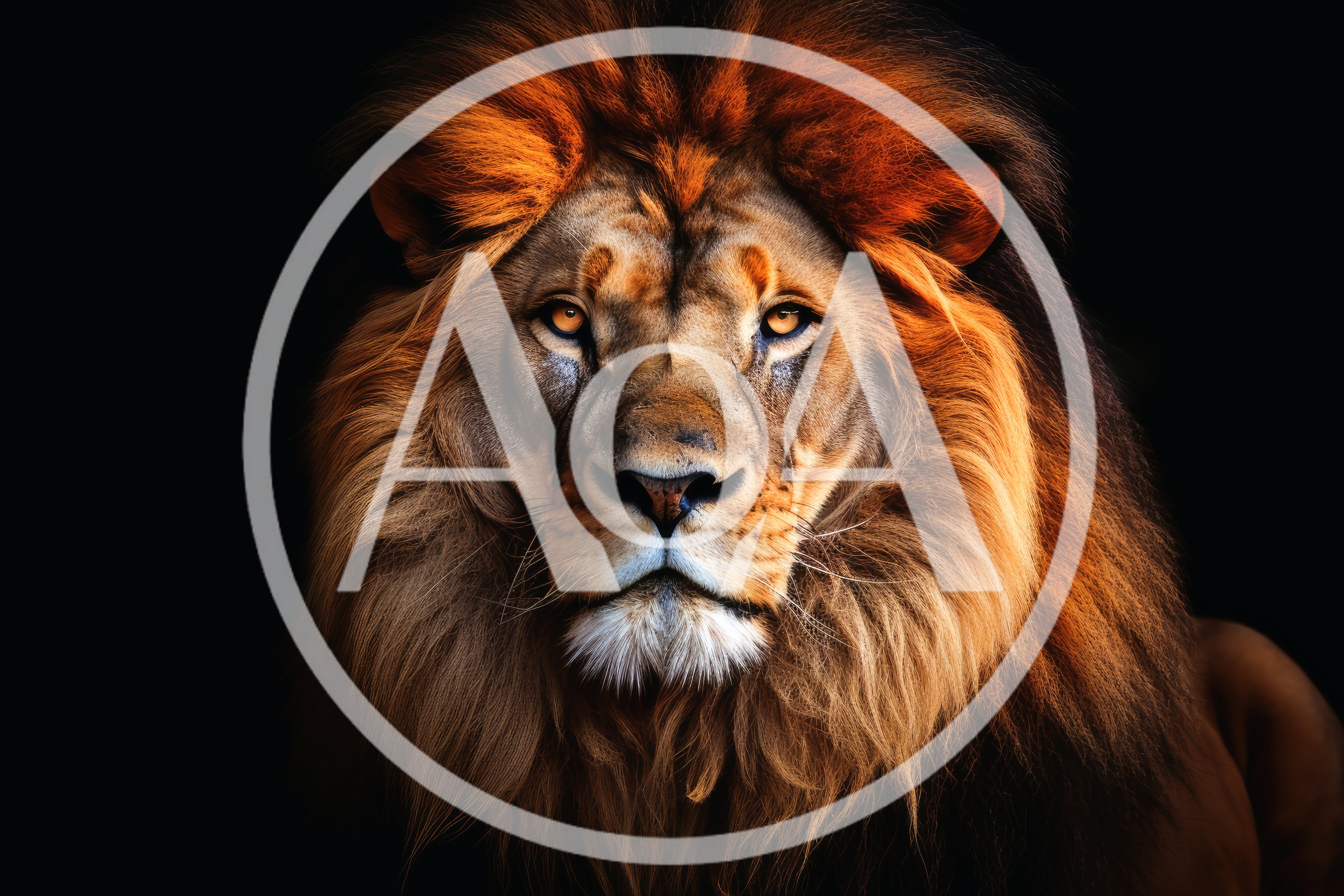 Majestic Male Lion Portrait Against Black Background