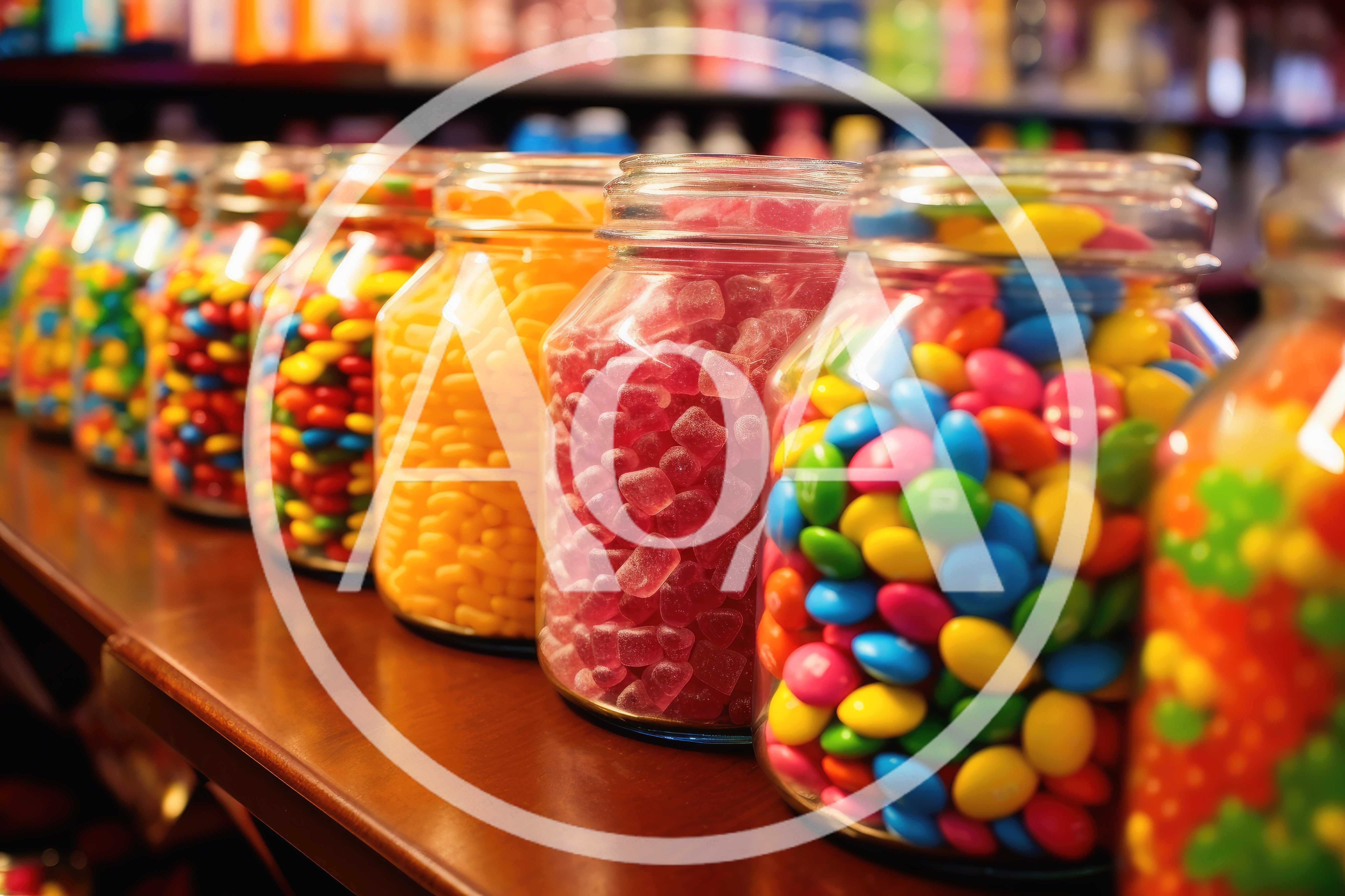 Glass Jars Filled With Colorful Assorted Candies