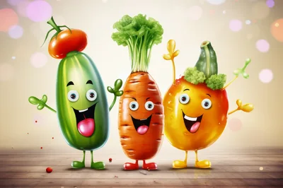 Cheerful Anthropomorphic Vegetable Characters Standing Together