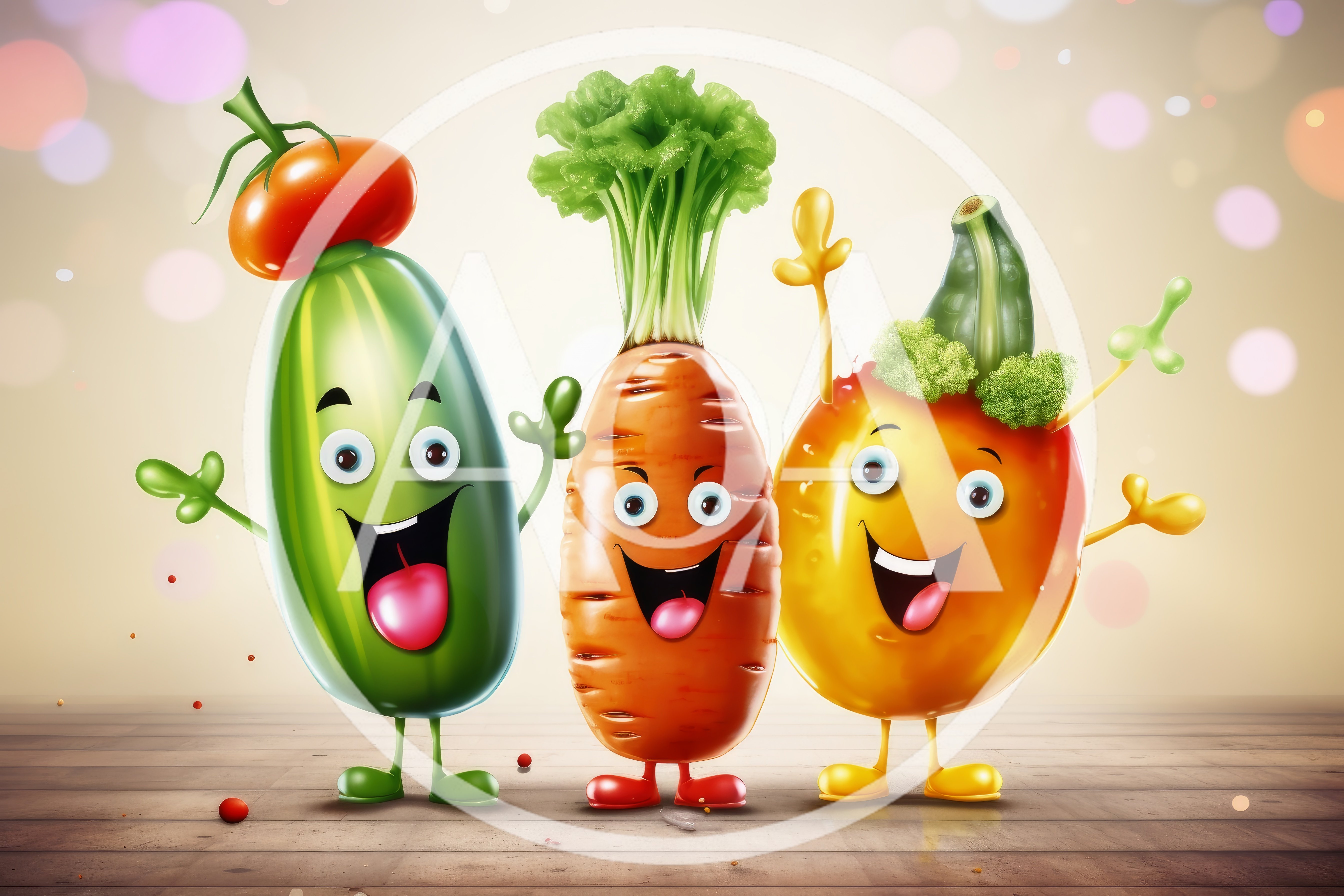 Cheerful Anthropomorphic Vegetable Characters Standing Together