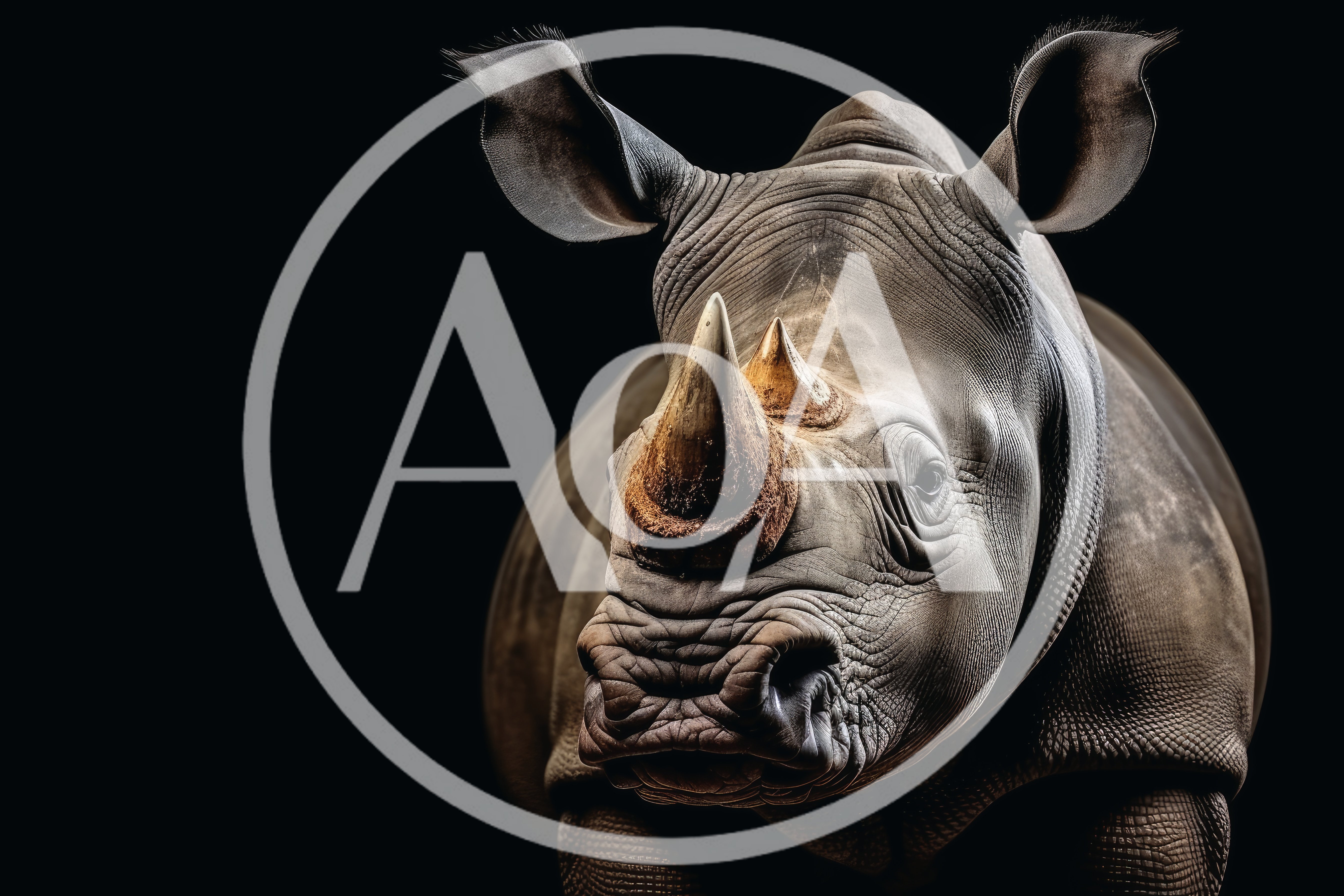 Portrait Of A Rhinoceros Against A Black Background