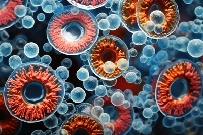 Microscopic View Of Biological Cells And Viral Particles