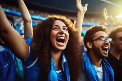 Excited Soccer Fans Cheering In Stadium