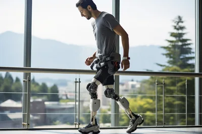 Man Walking With Advanced Robotic Exoskeleton Legs