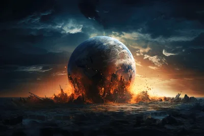 Apocalyptic Planet Impacting A Desolate Landscape
