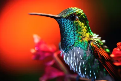 Vibrant Hummingbird Perched Against A Glowing Sunset Background