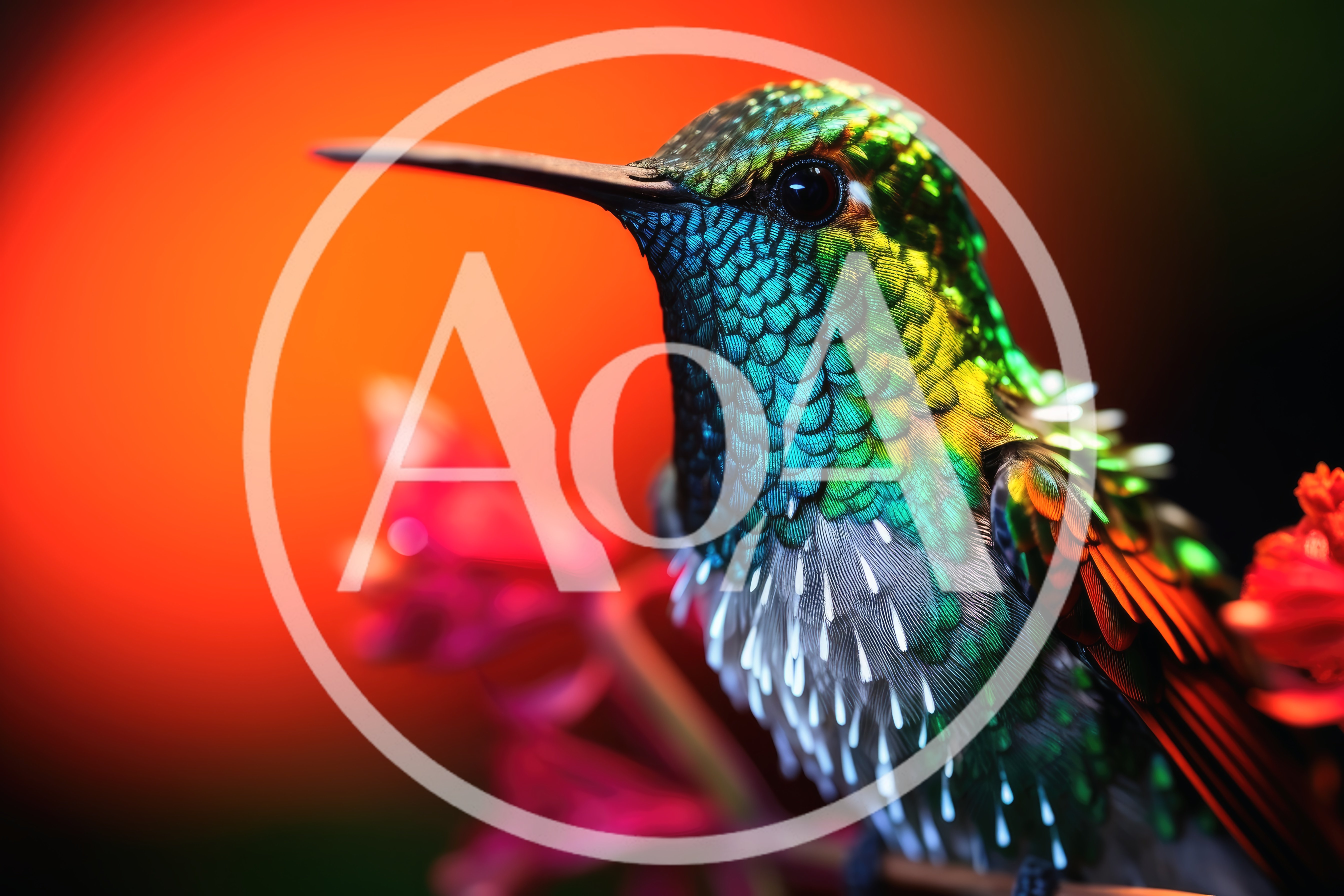 Vibrant Hummingbird Perched Against A Glowing Sunset Background