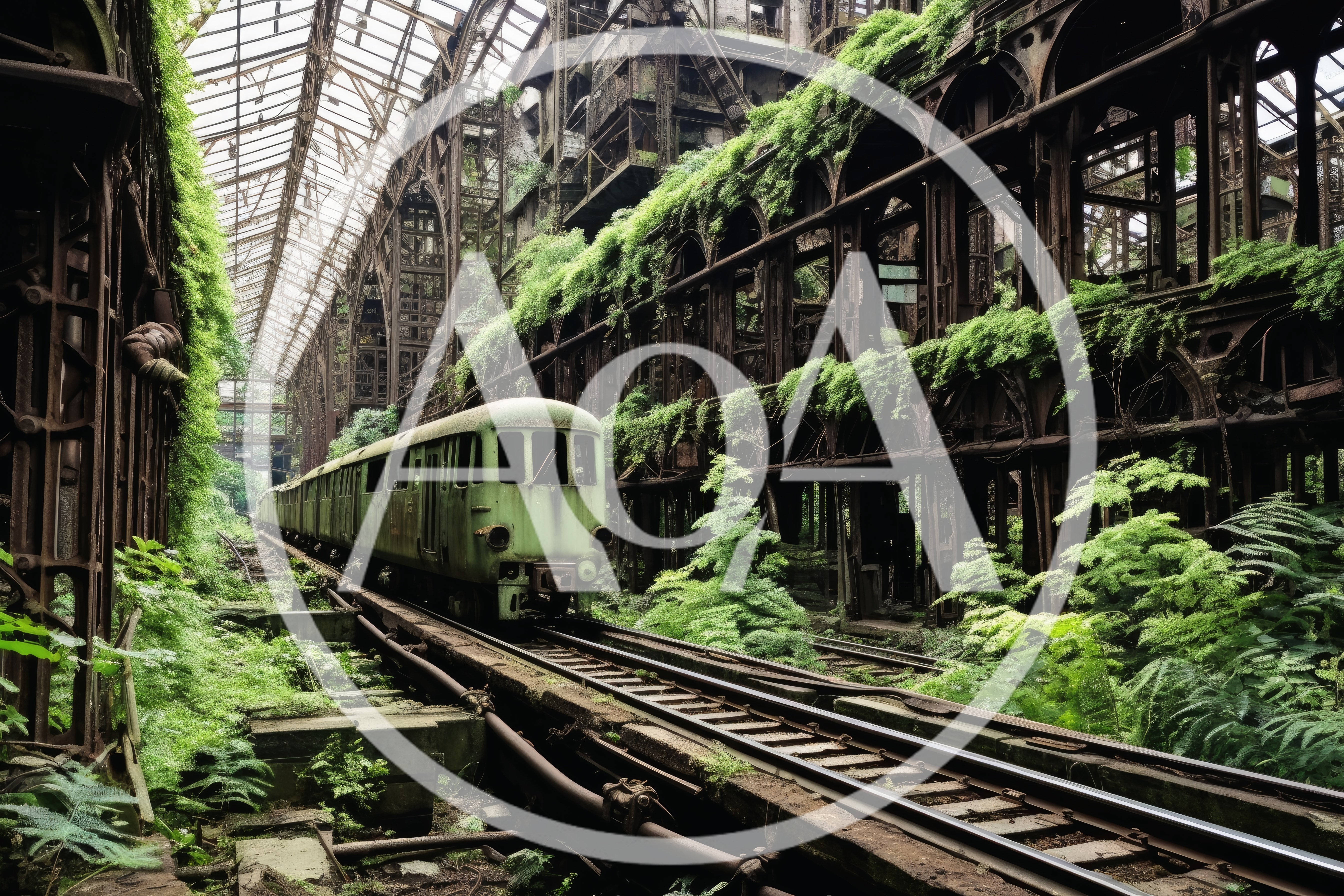 Abandoned Train In Overgrown Industrial Greenhouse