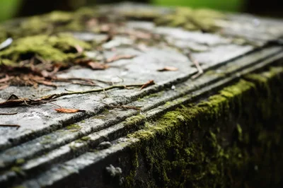 Weathered Stone Tomb Covered In Green Moss