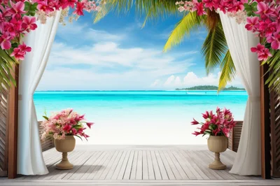 Tropical Beach Wedding Archway With Floral Decorations