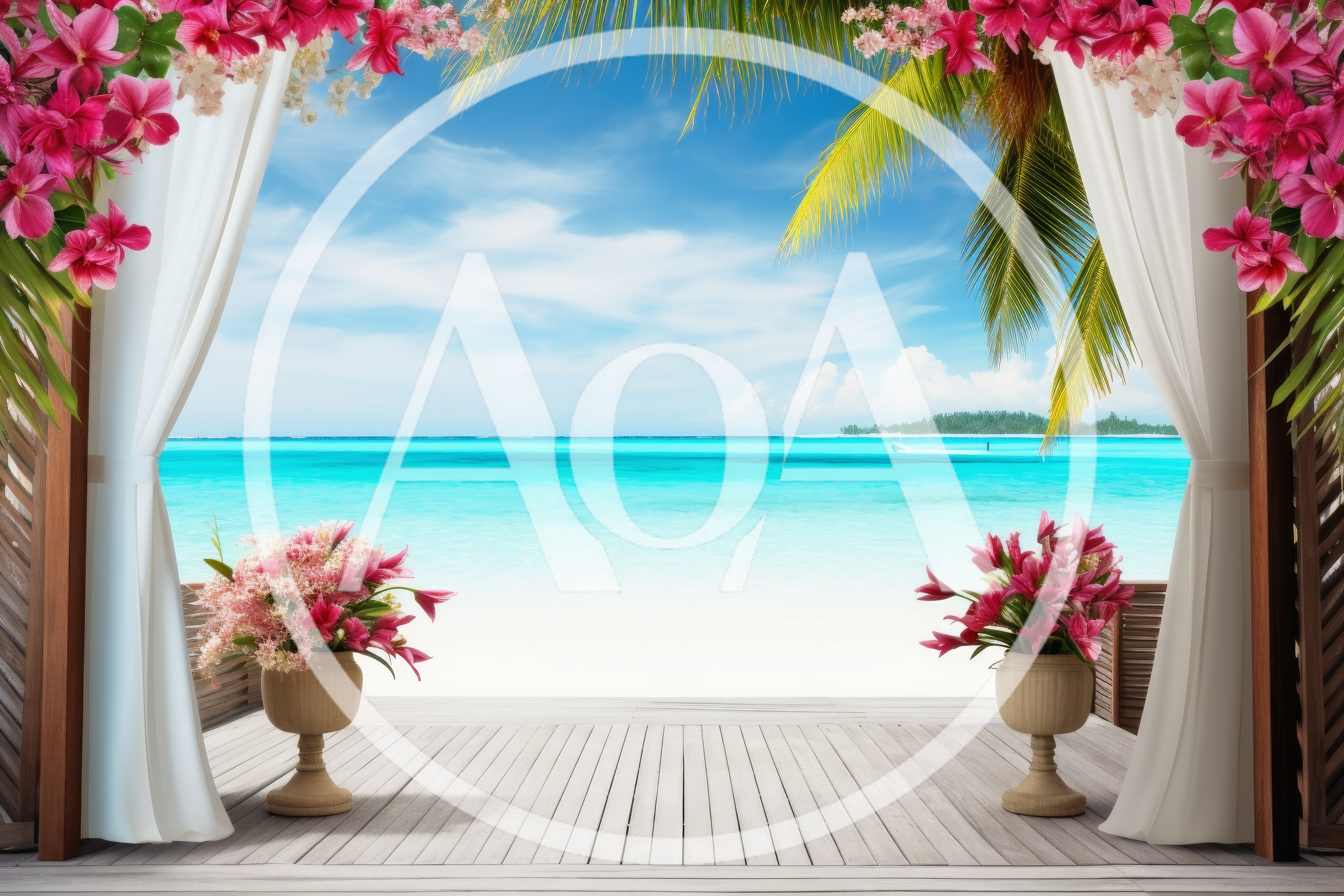 Tropical Beach Wedding Archway With Floral Decorations