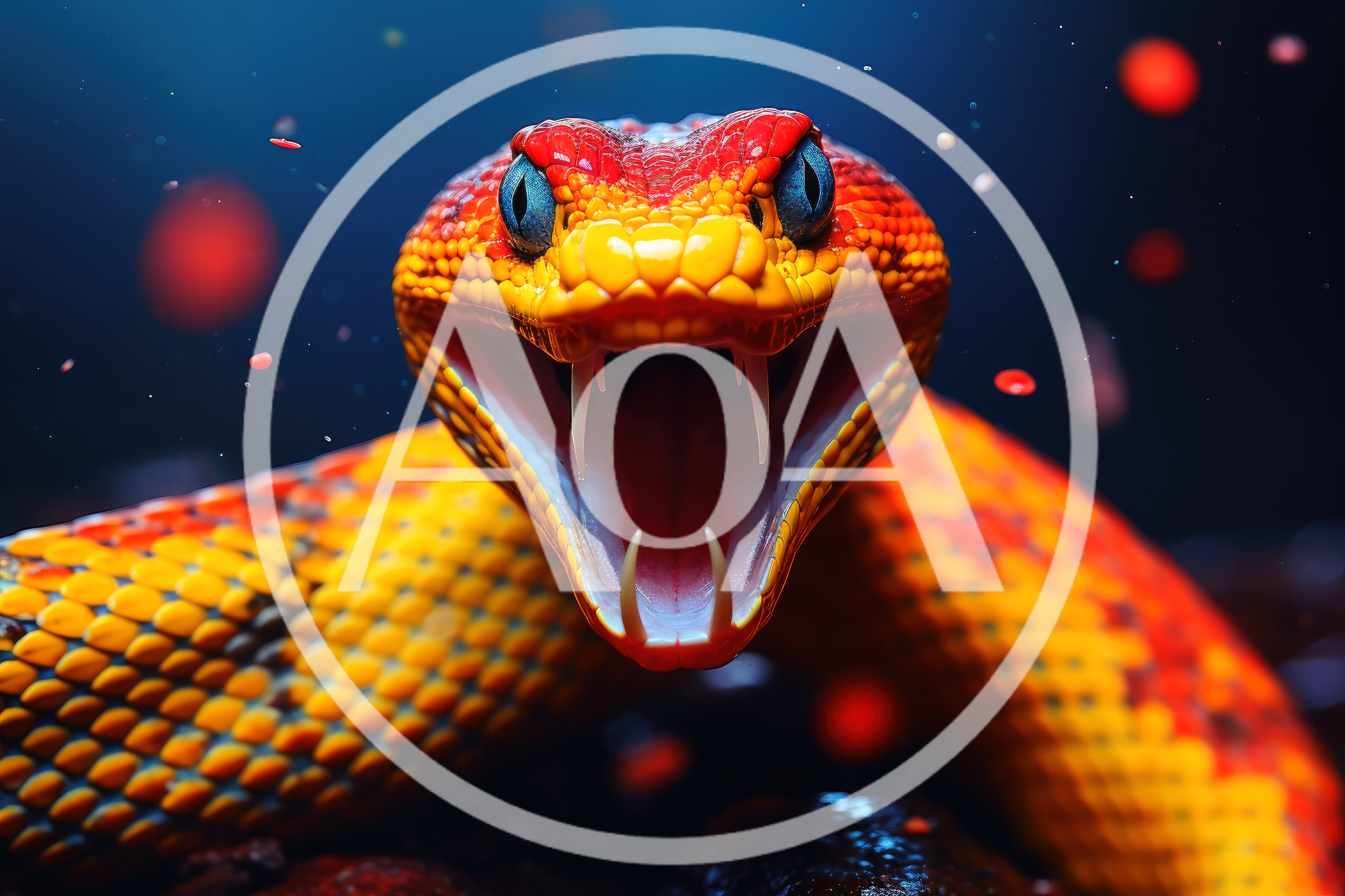 Aggressive Red and Yellow Viper Snake Striking