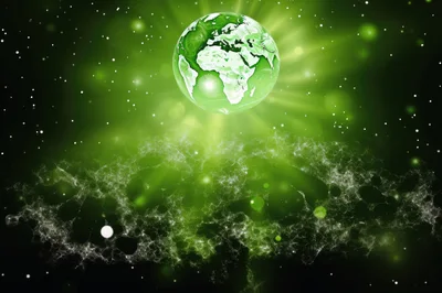 Glowing Green Earth Globe In Abstract Space