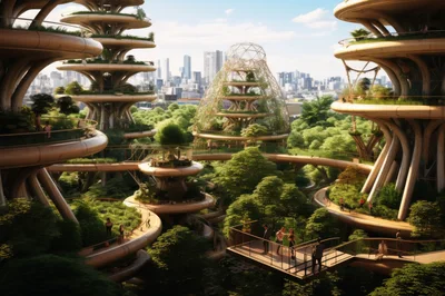 Futuristic Eco-Friendly Vertical Forest Cityscape
