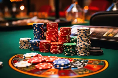 Stacks of Colorful Casino Chips on a Gambling Table