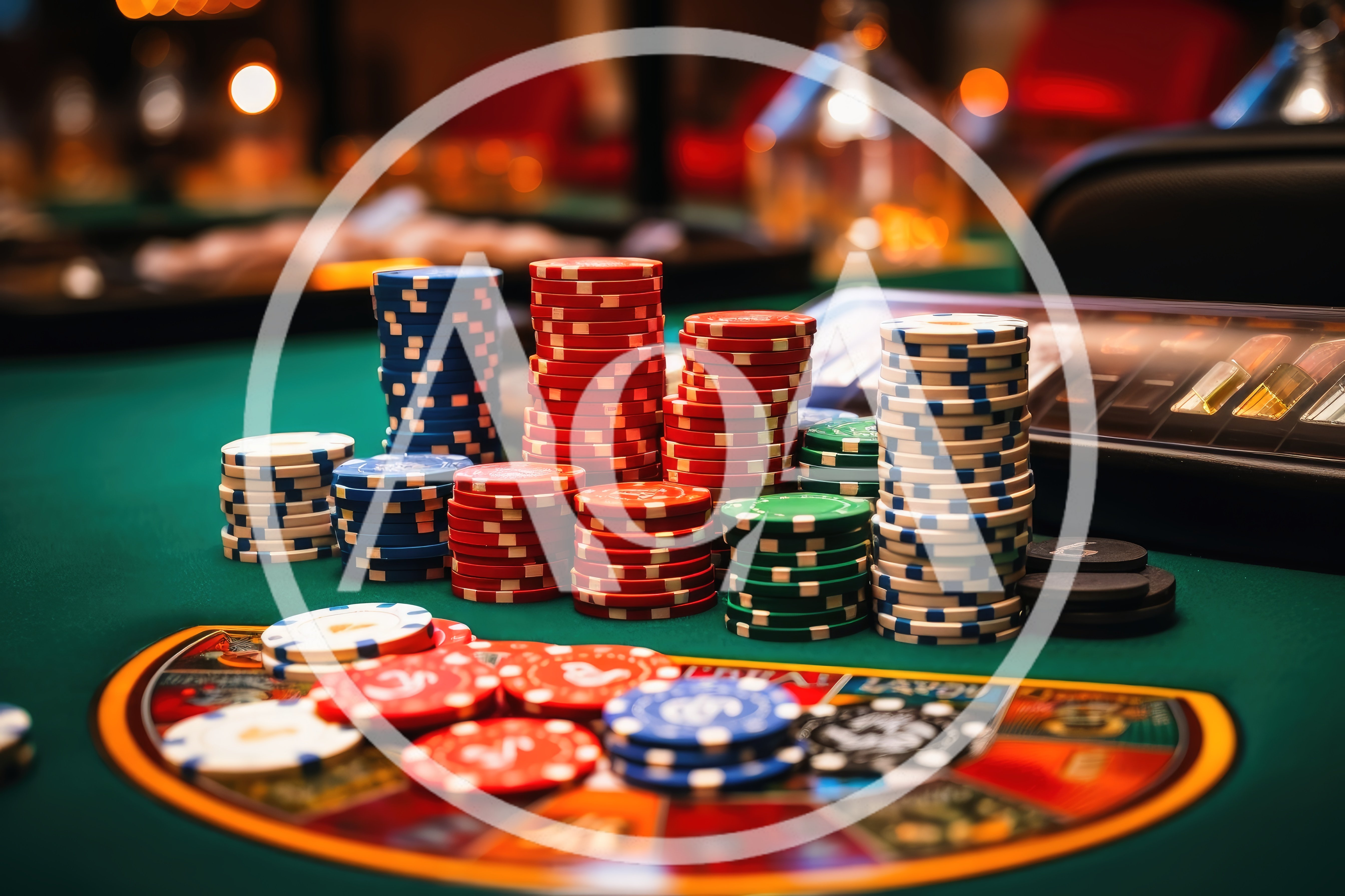 Stacks of Colorful Casino Chips on a Gambling Table