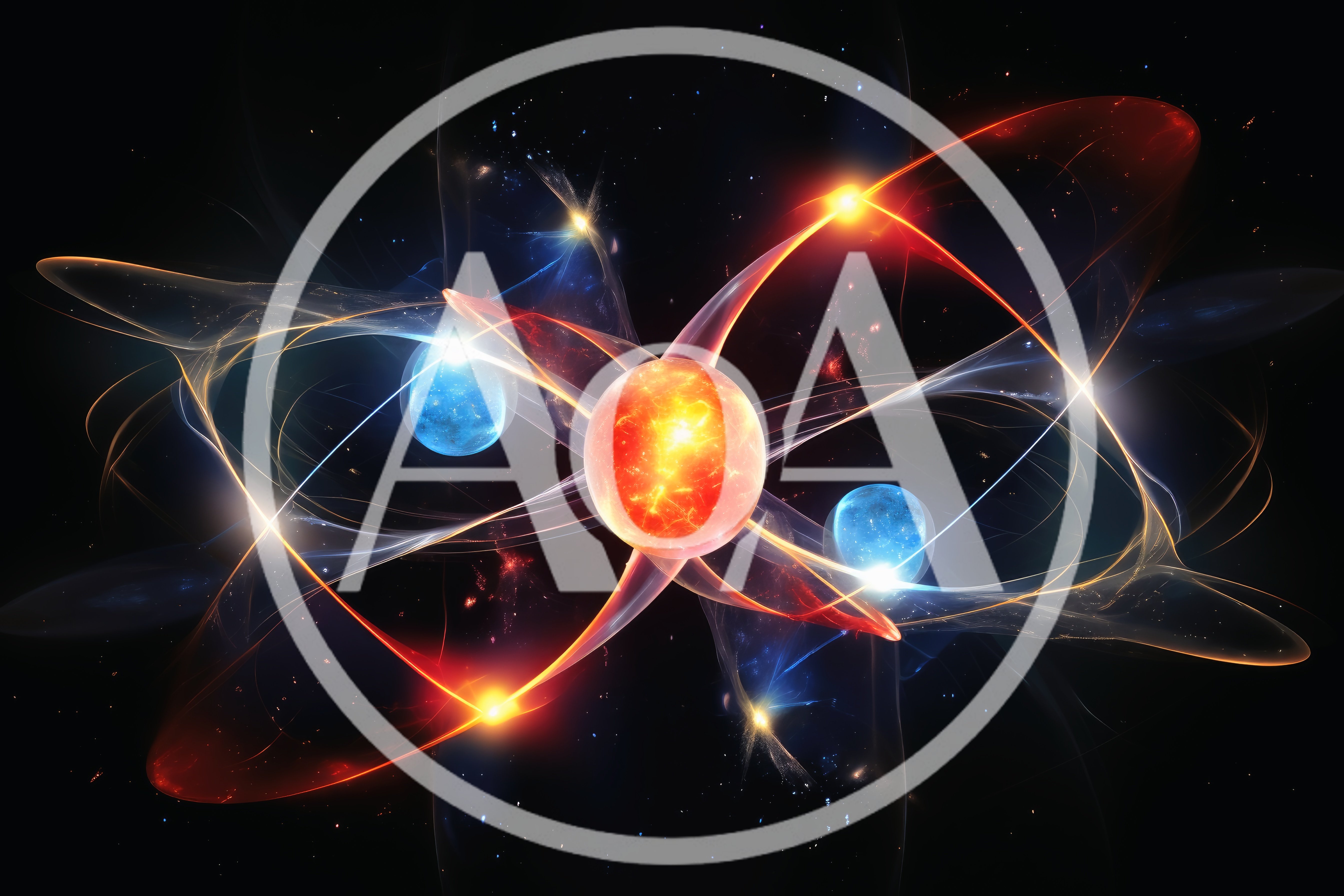 Abstract Atomic Structure With Glowing Particles In Space