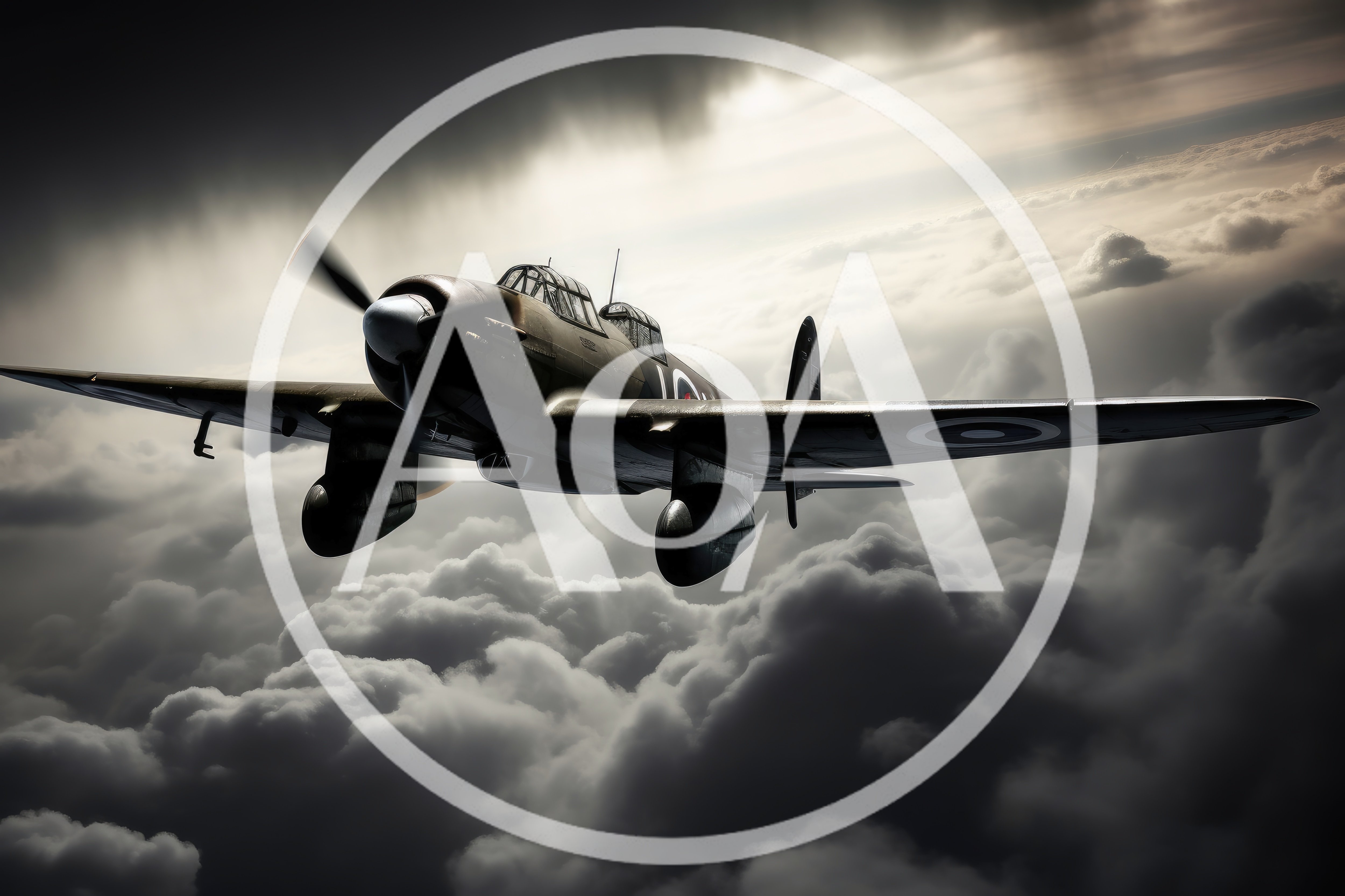 Vintage World War II Fighter Plane Flying Through Clouds
