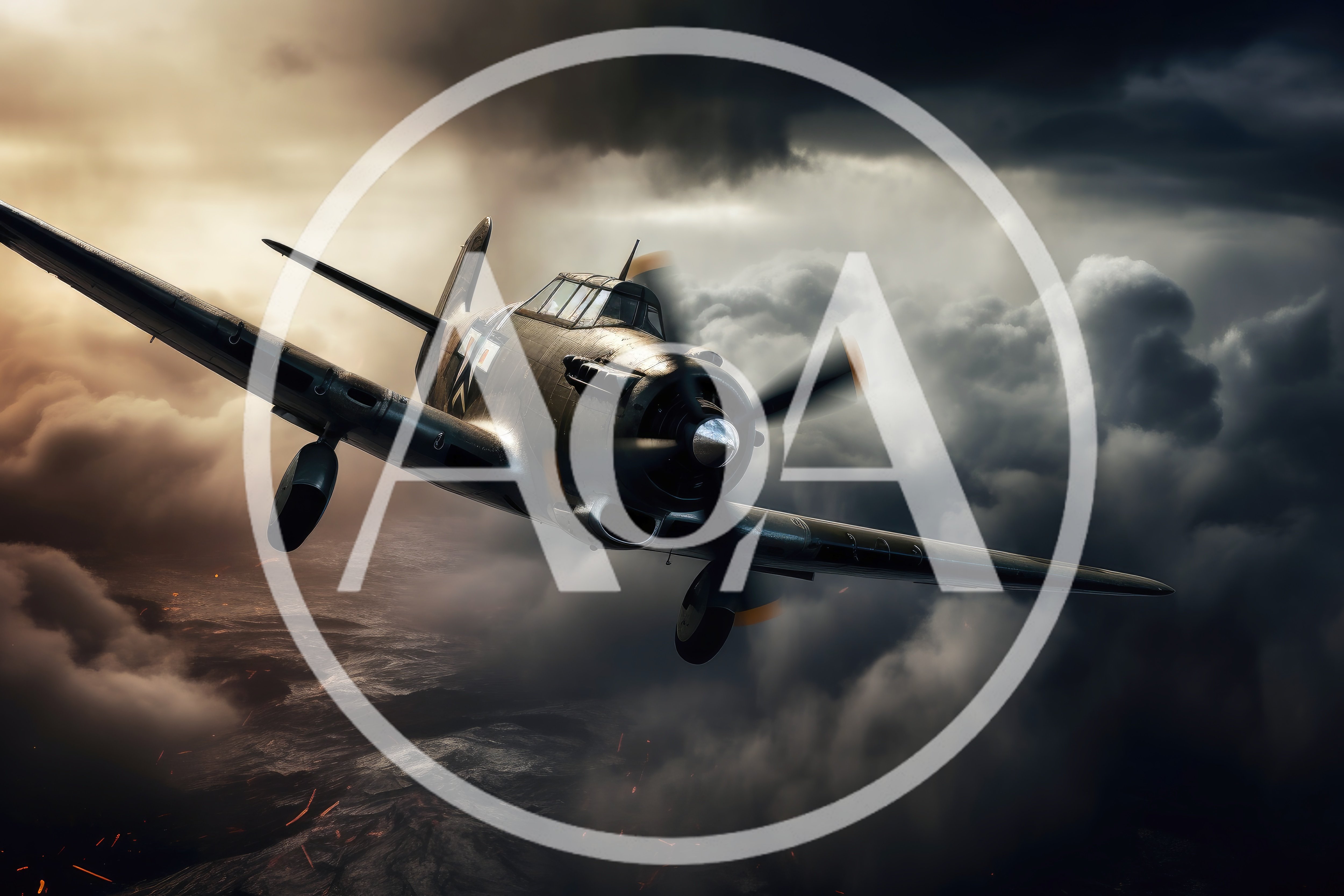 Vintage World War II Fighter Plane Flying Through Stormy Clouds