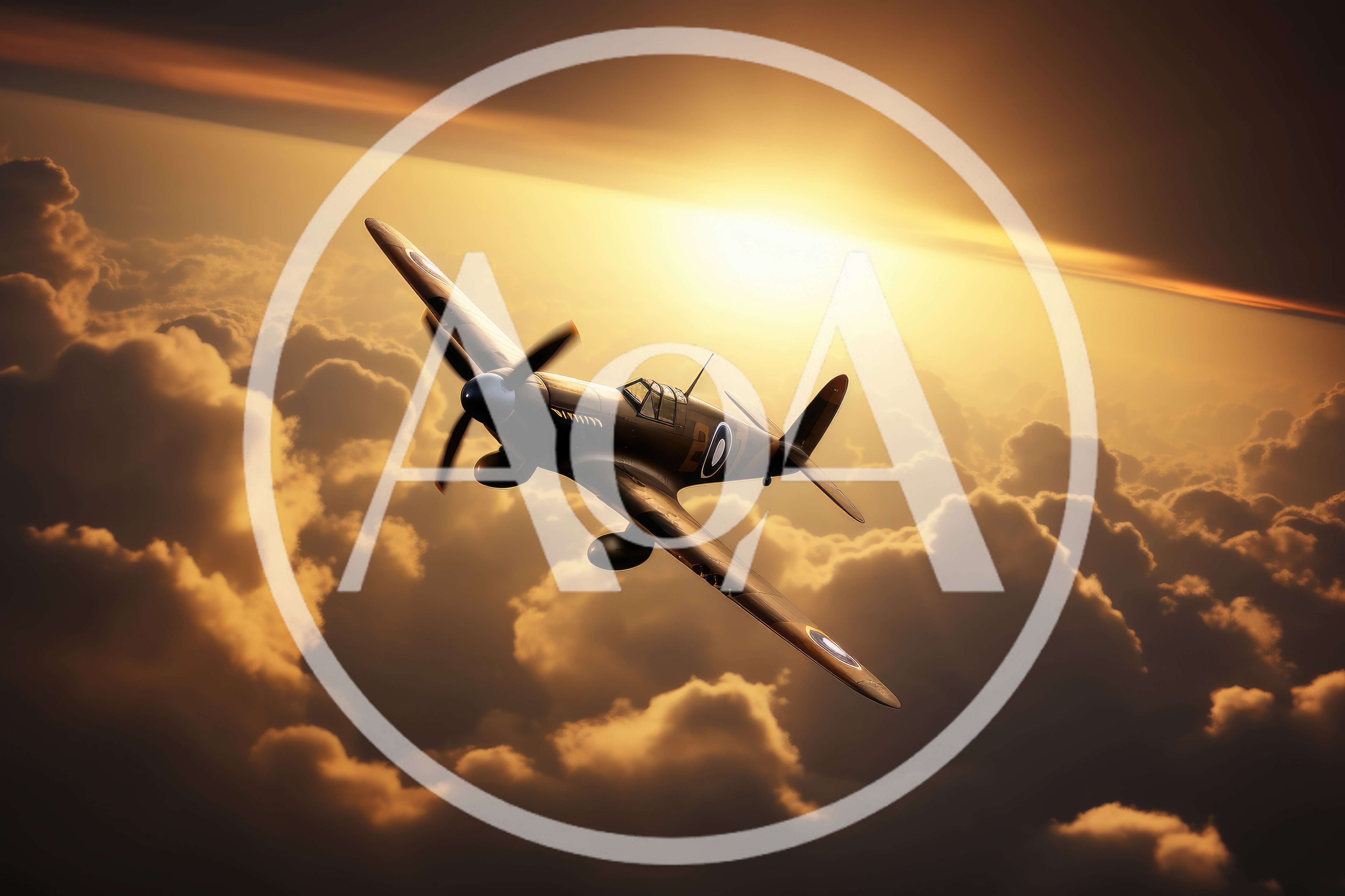 Vintage Supermarine Spitfire Flying Above Golden Clouds