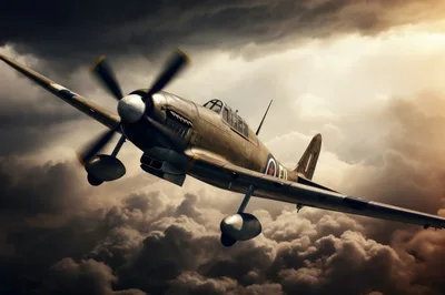 Vintage Fighter Aircraft Flying Through Stormy Clouds