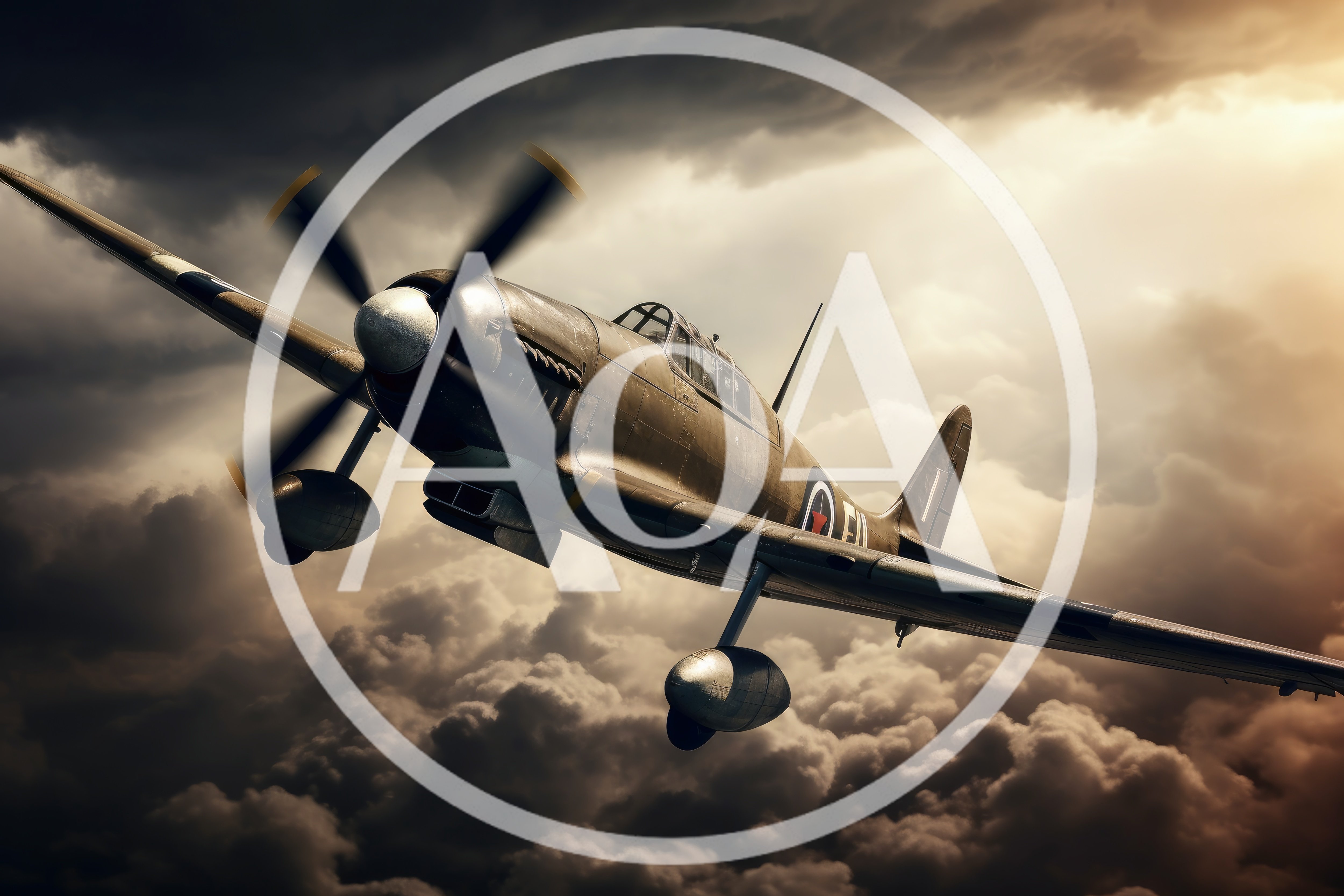 Vintage Fighter Aircraft Flying Through Stormy Clouds