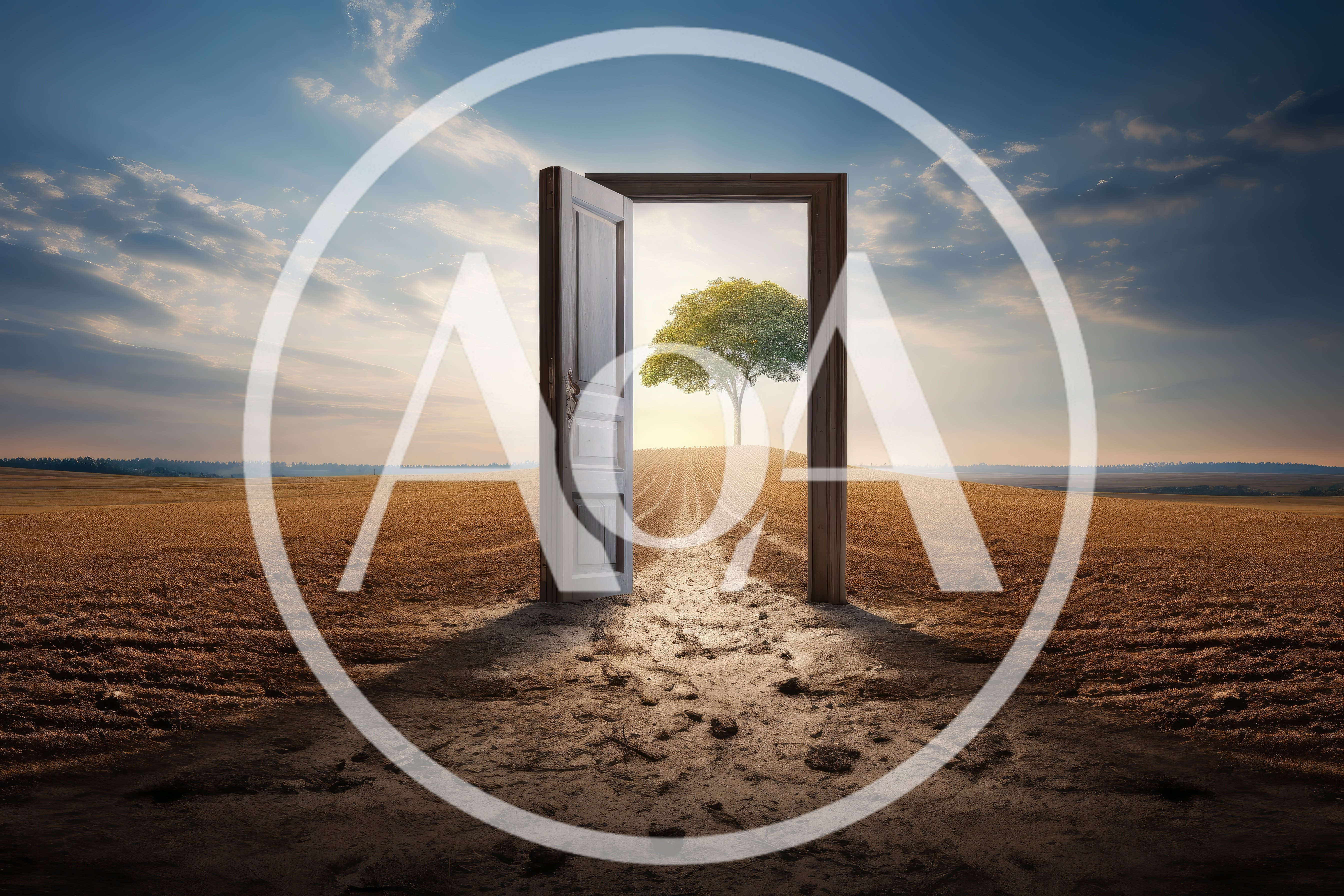 Surreal Open Door Standing In A Barren Field