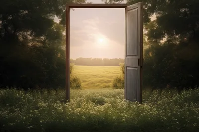 Open Doorway Standing In A Sunny Meadow