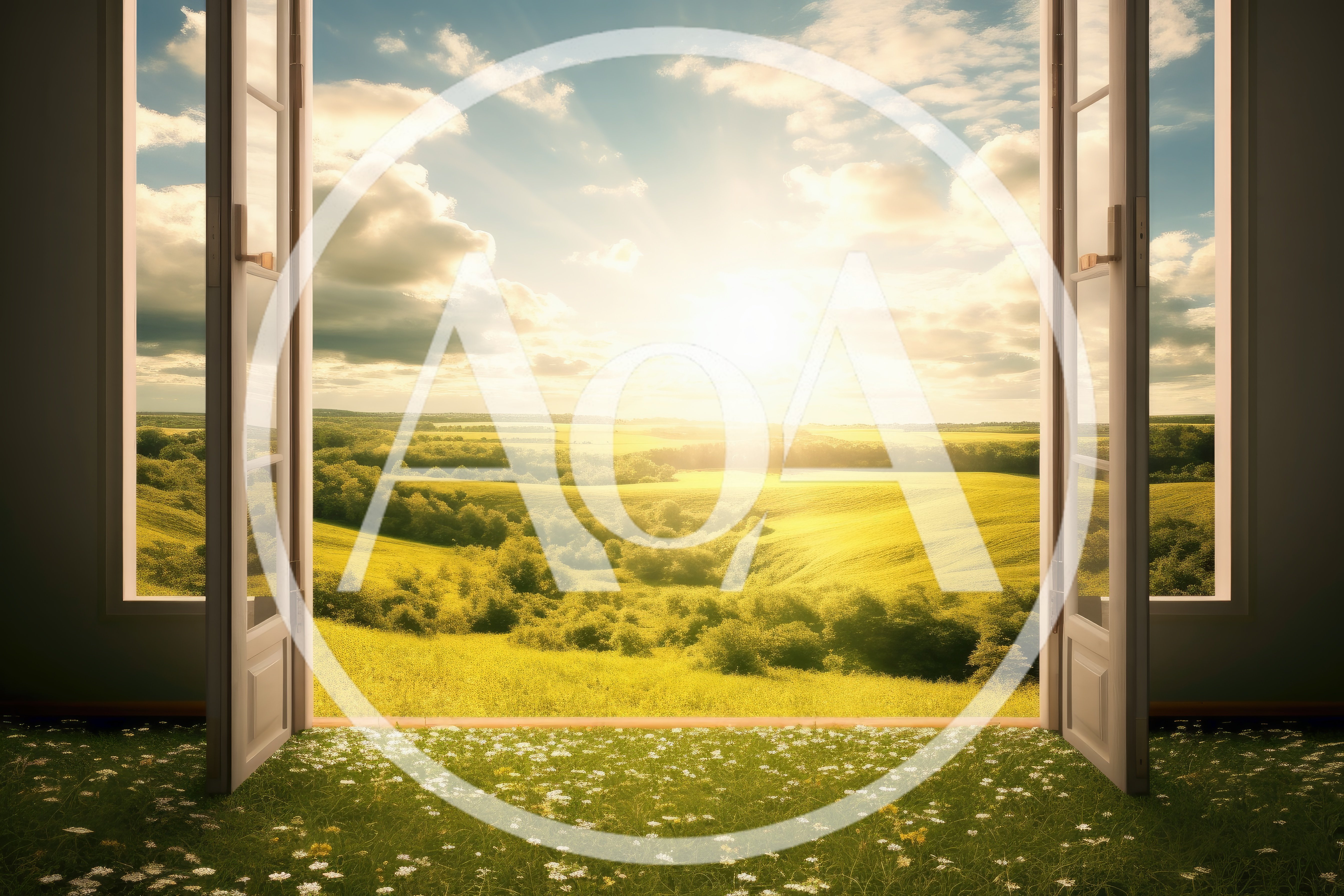 Open Window Overlooking A Sunny Rolling Green Landscape