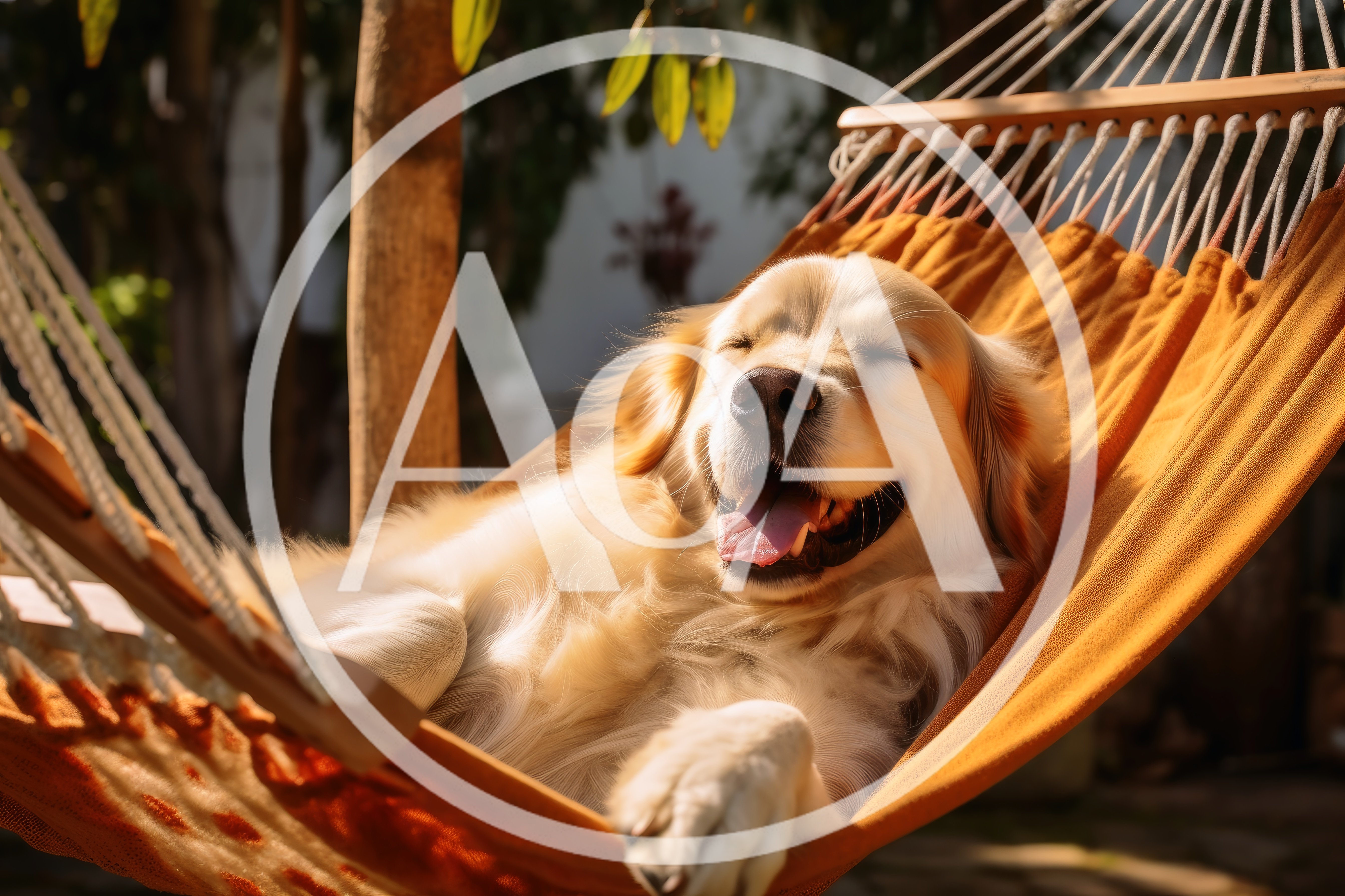 Happy Golden Retriever Relaxing In A Hammock