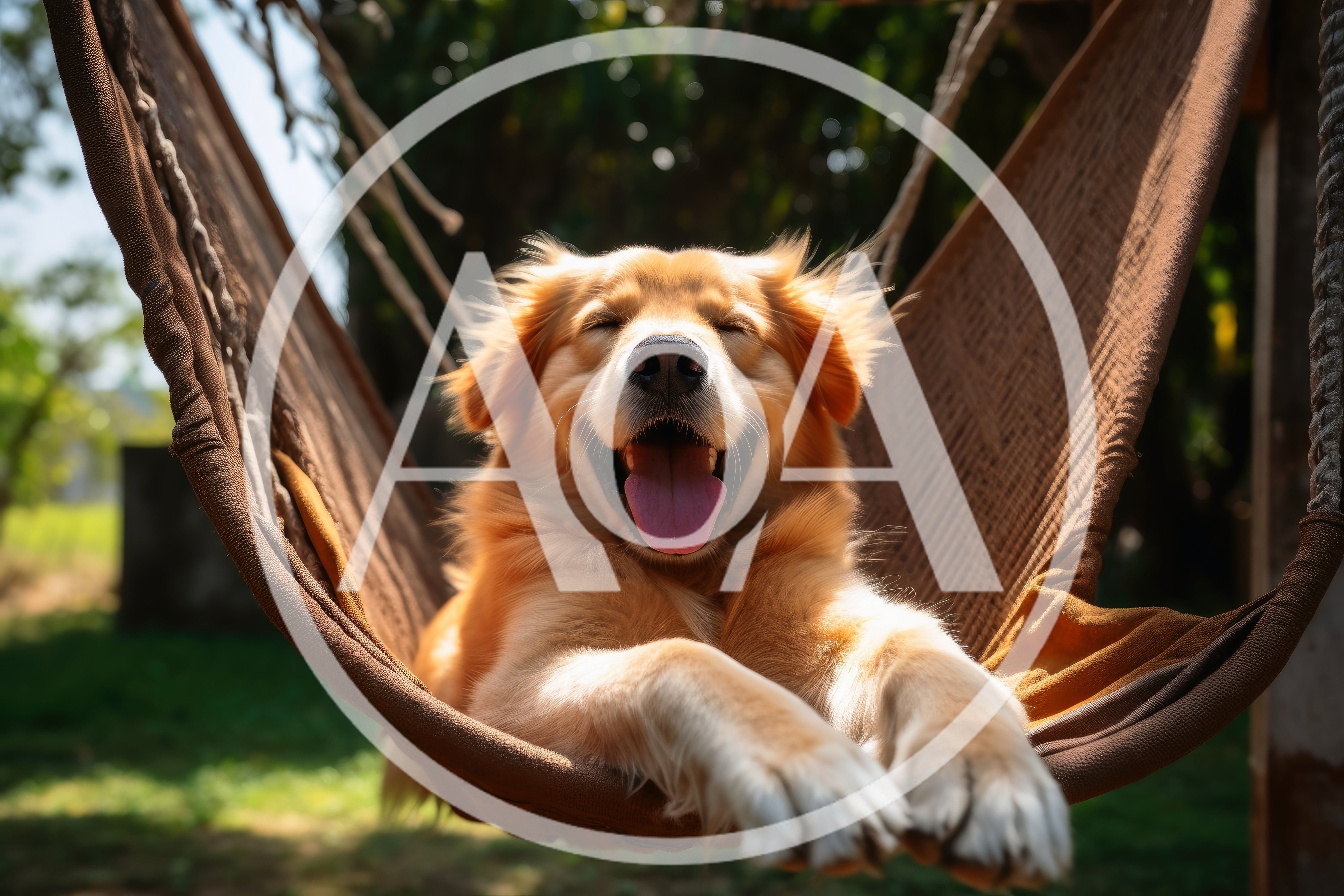 Happy Golden Retriever Relaxing In A Hammock
