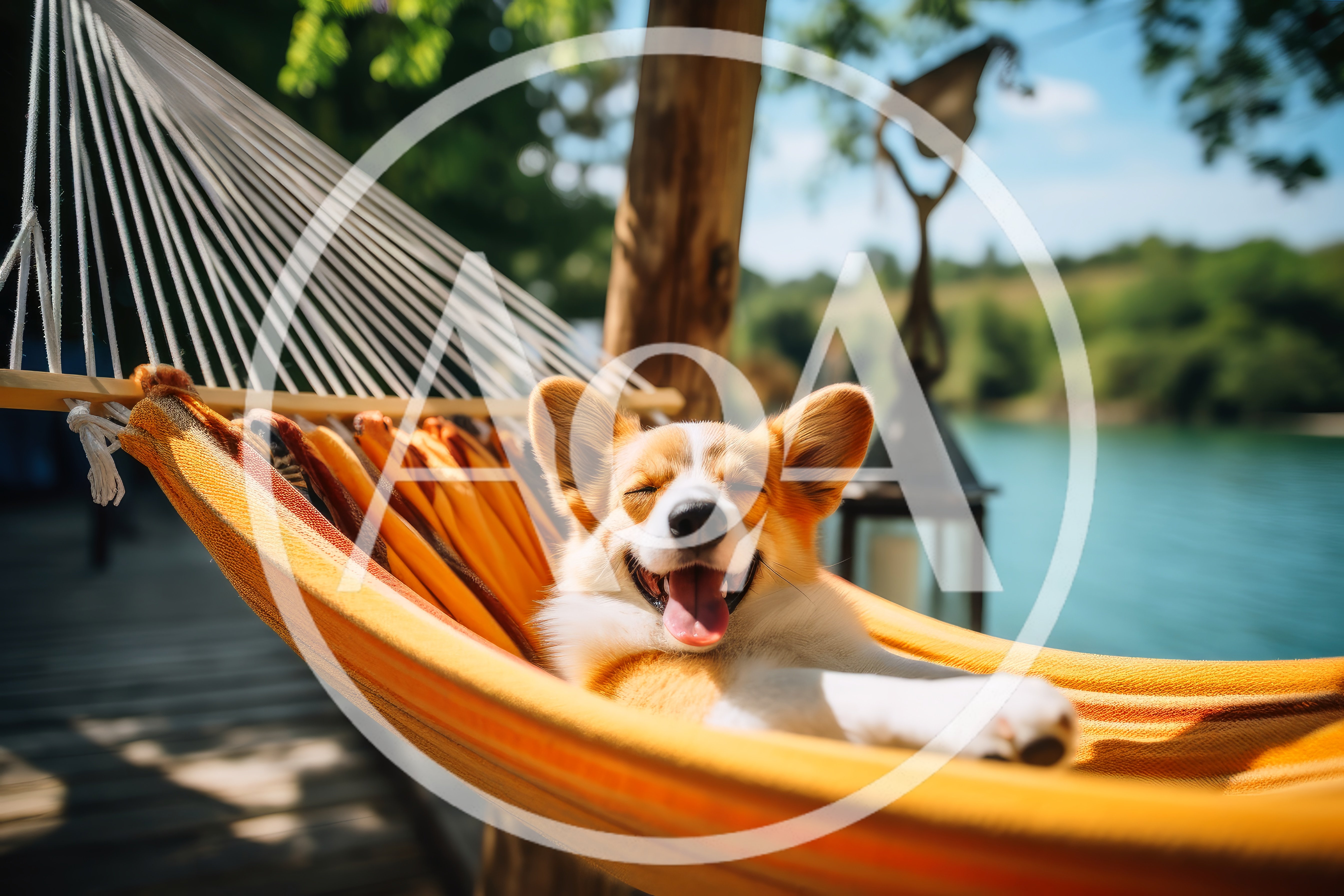 Happy Corgi Puppy Relaxing In A Hammock