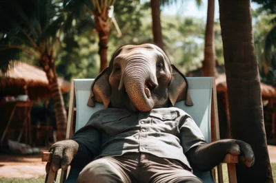 Anthropomorphic Elephant Relaxing In A Deck Chair