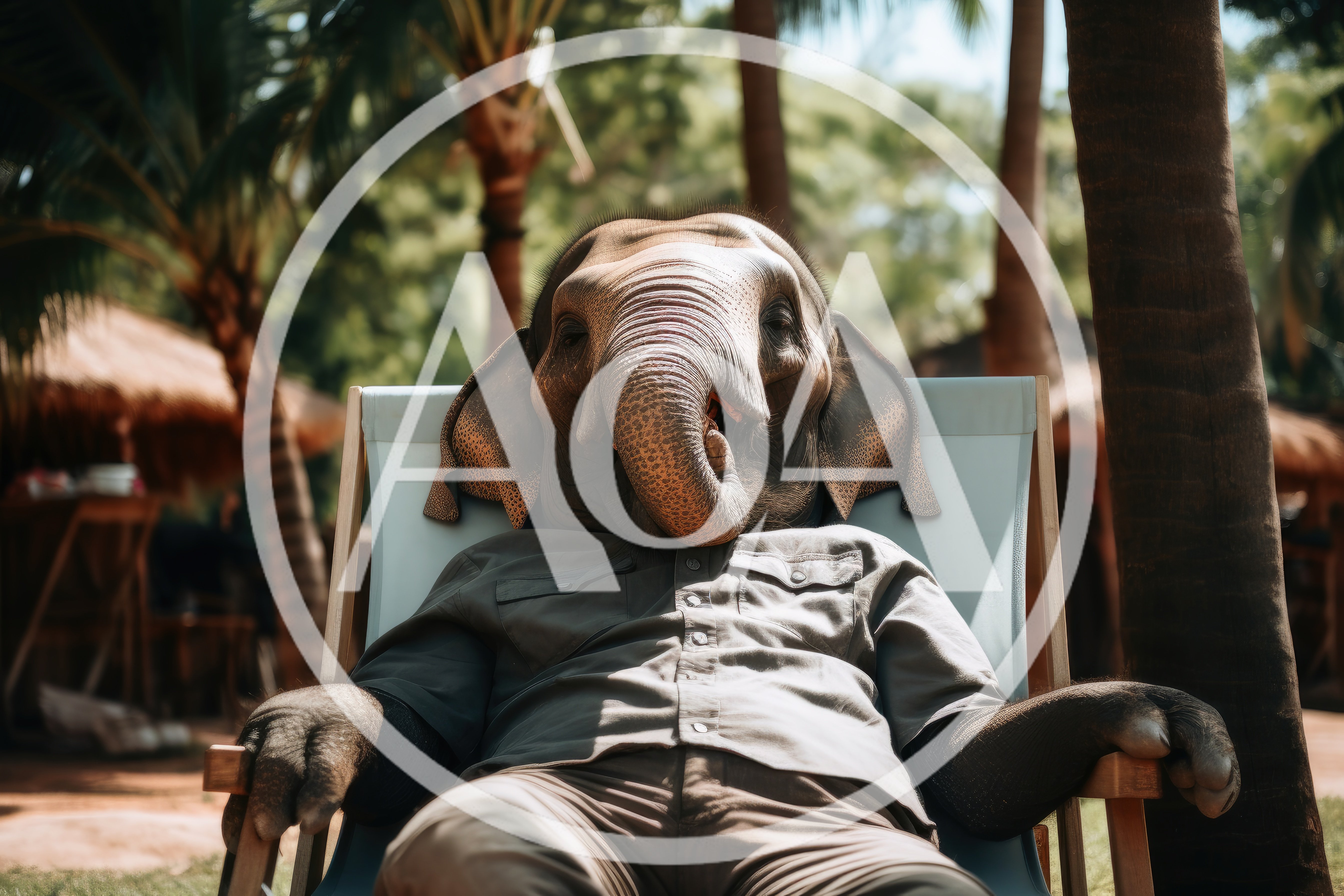 Anthropomorphic Elephant Relaxing In A Deck Chair
