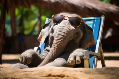 Baby Elephant Relaxing In A Beach Chair