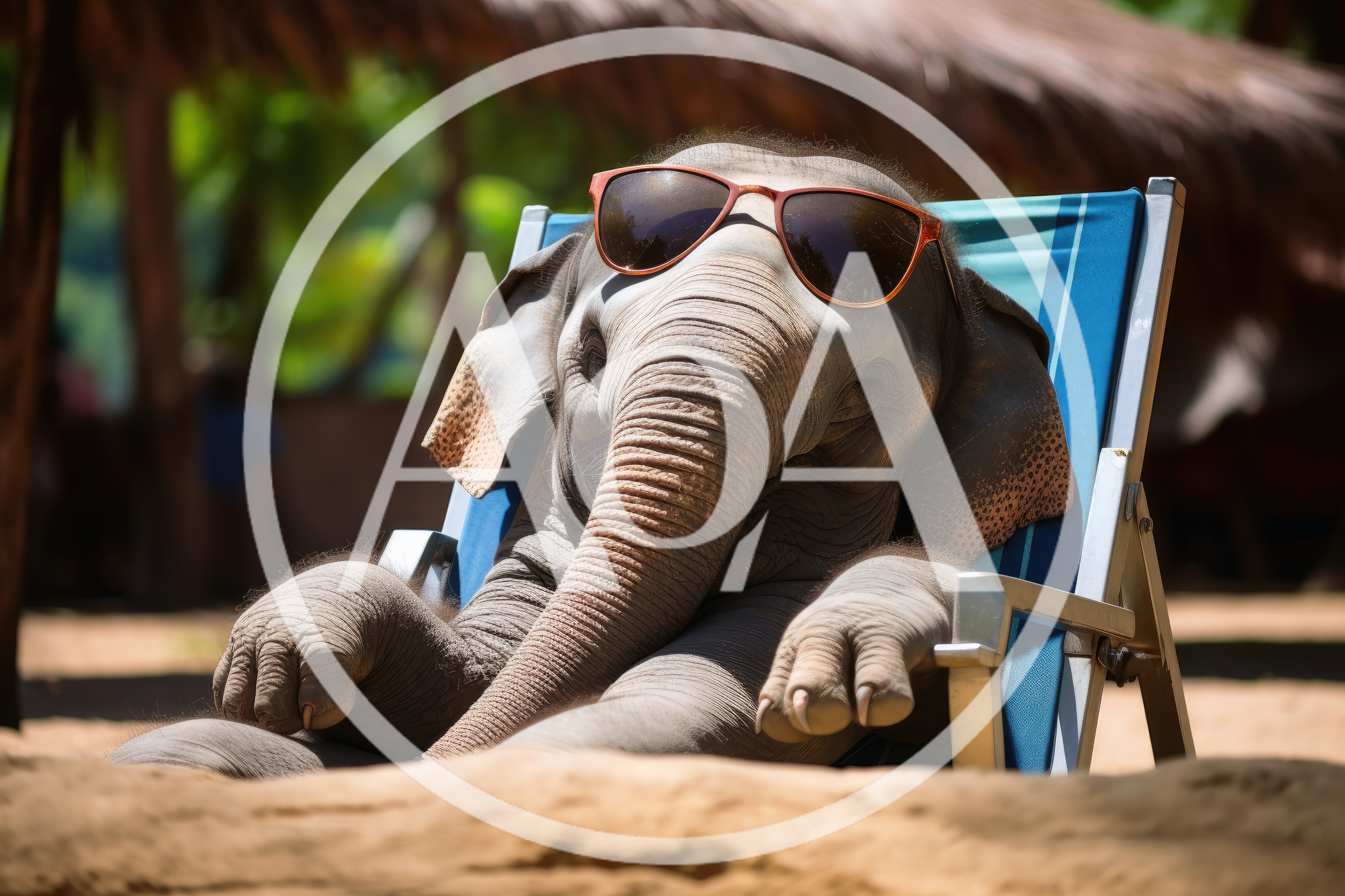 Baby Elephant Relaxing In A Beach Chair
