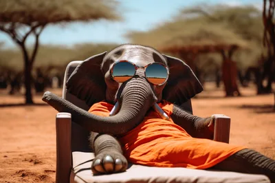Elephant Wearing Sunglasses Relaxing In A Lounge Chair