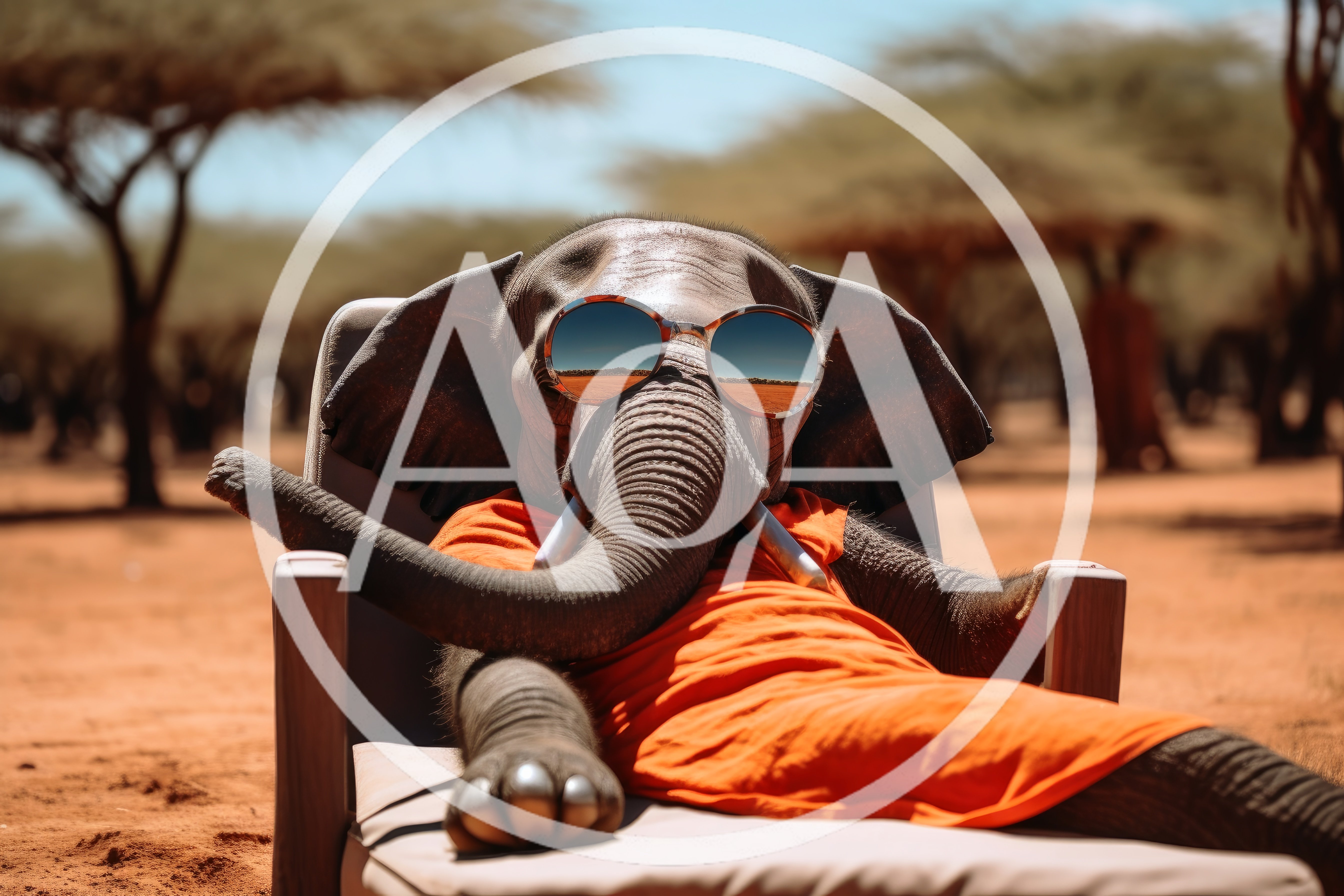 Elephant Wearing Sunglasses Relaxing In A Lounge Chair