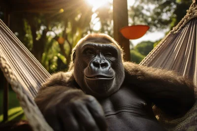 Relaxed Gorilla Resting In A Hammock