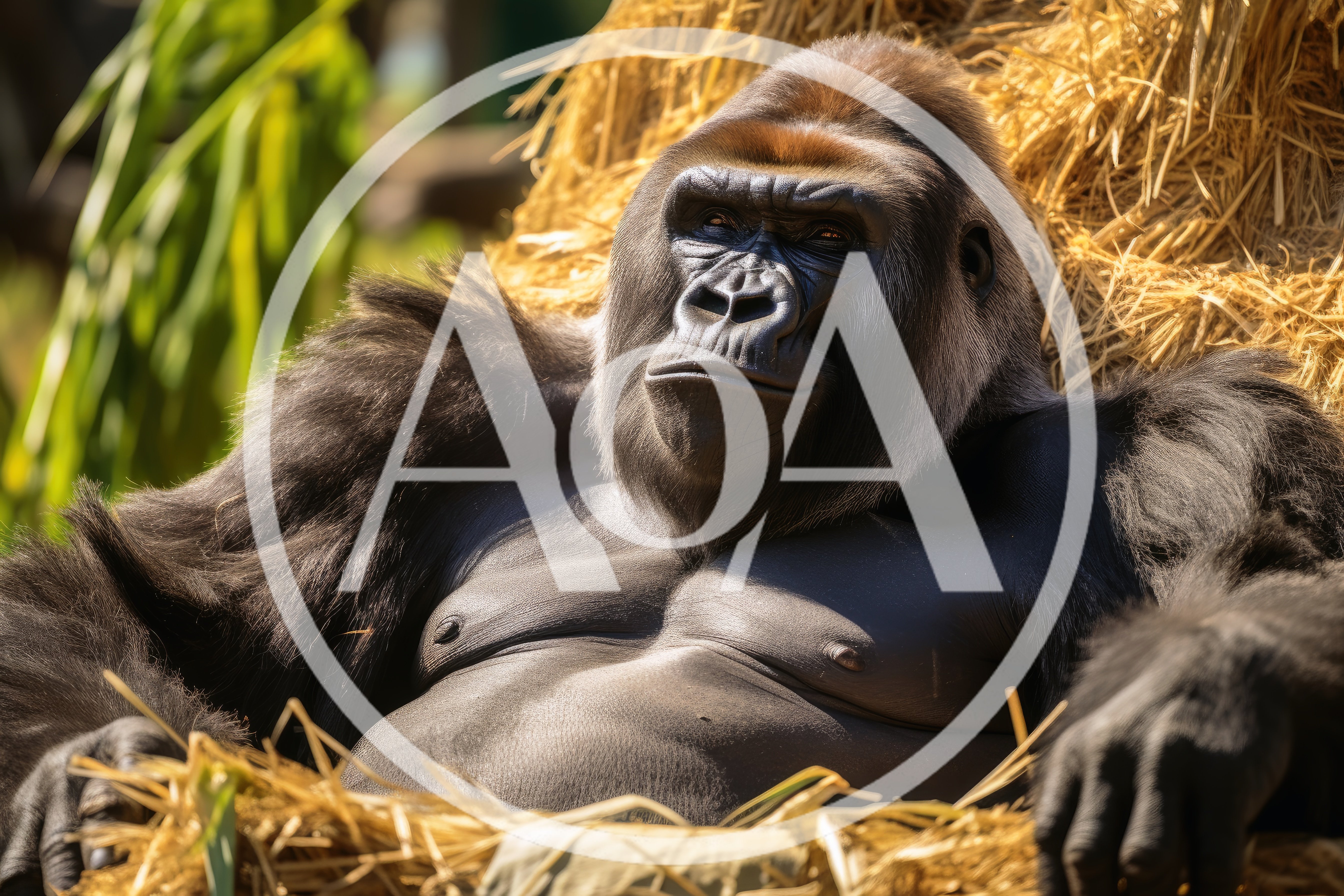 Silverback Gorilla Resting In A Bed Of Straw